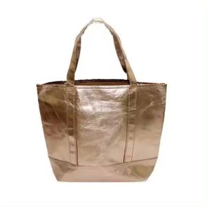 定制标志创意回收可生物降解可洗牛皮纸层压玫瑰金金属购物手提袋 - Product Image 5