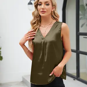 New Women's Clothing Solid Color Satin Short Sleeved T-shirt Shoulder Shirt Vest Support Custom Service