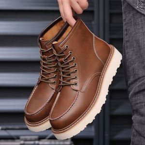 Bottes montantes en cuir véritable imperméables à lacets pour hommes, avec semelle extérieure en caoutchouc, idéales pour l'hiver et l'automne – Meilleures ventes - Product Image 3