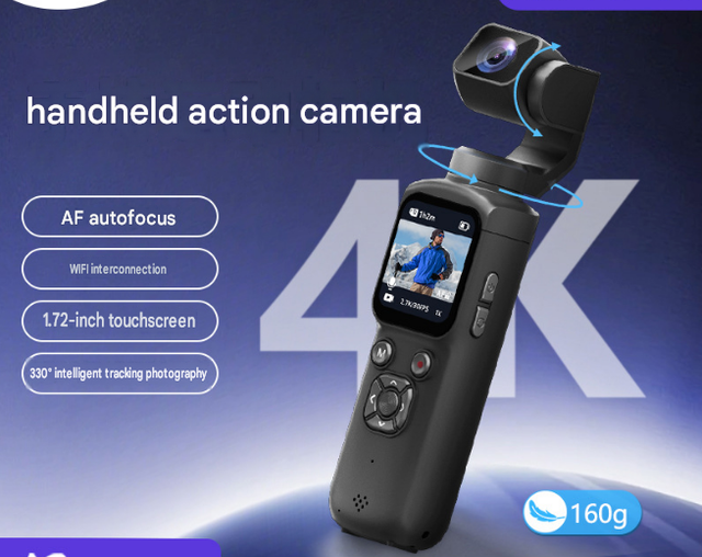 New 4K Handheld Pocket Gimbal Camera, AI Face Tracking Action Camera for Outdoor Vlogging