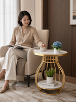 Table d'appoint moderne en pierre frittée, base en fer courbé couleur or champagne, étagère de rangement inférieure, mobilier de salon, directement de l'usine