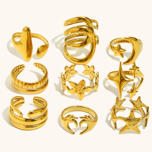 Dingran Plaqué Or Conception Ouverte Sans Ternir Mode En Acier Inoxydable Étoile Série Multi Couches Série Anneaux Doux Style Bijoux - Product Image 1