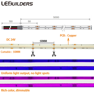 شريط إضاءة LED مرن قابل للقطع بتحكم صوتي ذكي للمنزل، 1080 مصباح/متر، 12 مم، نحاس COB، 24 فولت، <span class=keywords><strong>RGB</strong></span>، بألوان الأحلام - Product Image 4