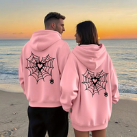 Sweat-shirt Y2K surdimensionné avec capuche rouge et fermeture éclair, motif toile d'araignée et cœur, pour couple, OEM ODM, impression personnalisée disponible