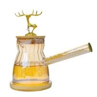 Service à thé en verre borosilicate de haute qualité avec couvercle en bambou et poignée latérale en bois d'élan, cafetière résistante à la chaleur