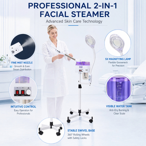 Gran Oferta 2024 Nuevo Vaporizador Facial Profesional de Pie de Alta Calidad para Lifting Facial con Rociador 3 en 1 para Relleno de <span class=keywords><strong>Agua</strong></span> Profunda, Venta al por Mayor, Enchufes US/UK/EU - Product Image 2