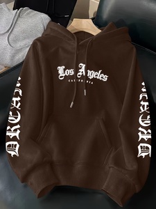 <span class=keywords><strong>Felpa</strong></span> con Cappuccio Casual da Uomo a Maniche Lunghe - Stampa Grafica <span class=keywords><strong>Los</strong></span> <span class=keywords><strong>Angeles</strong></span> California, Nero Bianco, in Fibra di Bambù Satinata, Antivento e ad Asciugatura Rapida - Product Image 2