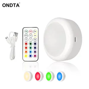 USB Rechargeable LED Puck Light Wireless RGBW Colors Night Light With Remote Control For Bed Room Closet Kitchen