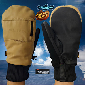 Gants de ski en peau de chèvre d'hiver fabriqués en usine OEM pour enfants, hommes et femmes avec des caractéristiques isolantes thermiques et chaudes en polaire - Product Image 1
