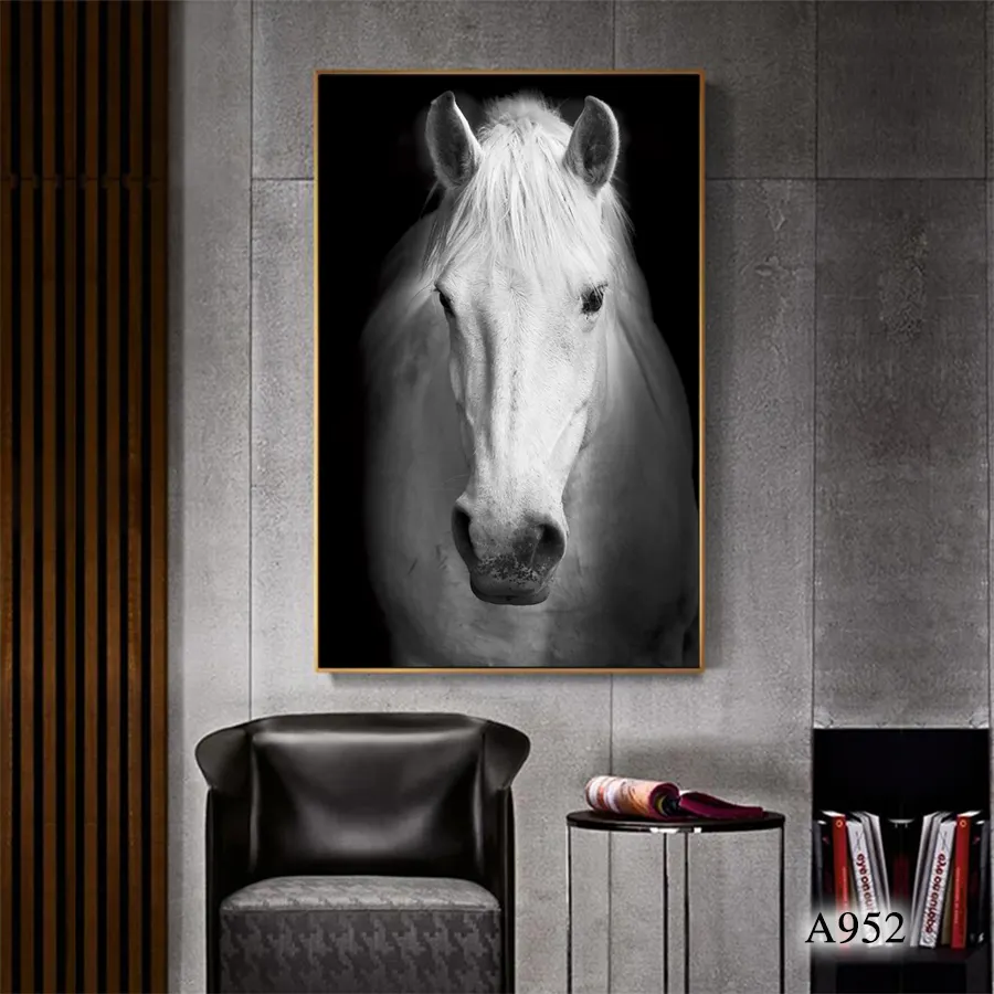 Impresiones en lienzo de animales para pared, pósteres de Tigre, caballo, jirafa y cebra, pintura al óleo abstracta moderna de animales en blanco y negro