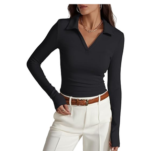 Chemise de travail pour femme à manches 3/4, col en V, coupe ample, pour le bureau - Product Image 1