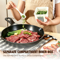 Boîte de rangement en plastique à 3 compartiments avec panier intérieur drainant et couvercle rabattable, organisateur de réfrigérateur pour la cuisine