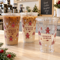 Gobelets en plastique personnalisés avec logo de Noël, avec couvercles, gobelets pour boissons froides en PET pour café, restaurant, emballage de boissons saisonnières, OEM