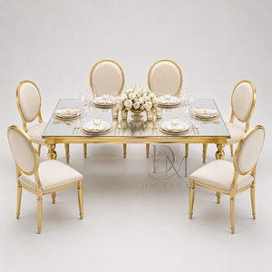 Table de banquet rectangulaire de luxe en acier inoxydable avec plateau miroir et pieds tournés pour événements de mariage – Vente en gros - Product Image 4