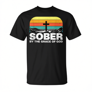 T-shirt chrétien unisexe à manches courtes et col rond, cadeau religieux, Sober By The Grace Of God - Product Image 3