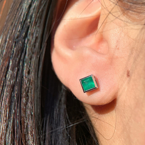 Aazuo 18K Solid Yellow Gold Square <b>Emerald</b> Cut <b>Stud</b> <b>Earring</b> Women's Minimalist Everyday Wear Jewelry Classic Real Gift Wedding - Product Image 6