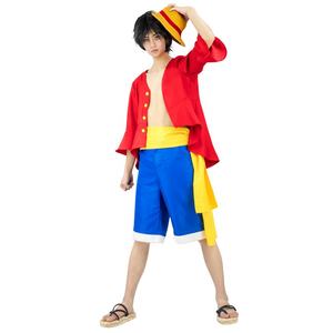 Halloween Adult Kids Anime Heroes - Luffy Red Coat Cosplay Cosutme Festival  Perform Cosplay Costume