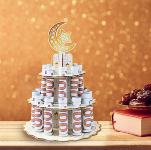 DAMAI Eid Mubarak Porte-argent en papier imprimé double face Or Blanc Lune Étoile, Décoration de table pour le Festival du Ramadan et les fêtes - Product Image 1