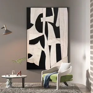 Hotelproject Modern Zwart En Grijs Wit Ingelijst Schilderij Abstract Canvas Kunstwerk Wanddecoratie
