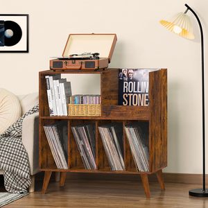 Soporte giratorio marrón para mesa de armario de almacenamiento de vinilo de mediados de siglo con patas de madera maciza-Personalización de <span class=keywords><strong>Amazon</strong></span> - Product Image 2