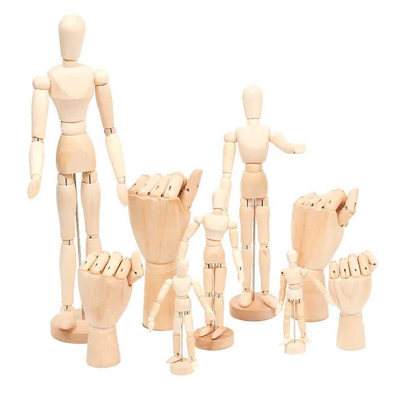 Venda quente preço barato feito à mão natural madeira humano figura de mão modelo brinquedos para pintura
