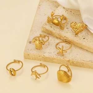 Stainless Steel Gold Plated Adjustable <b>Open</b> <b>Ring</b> Crab Turtle Starfish Shell Ocean Beach Vacation Vintage Jewelry For Women - Product Image 6