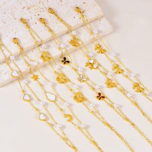 Bracelet tendance en acier inoxydable électroplaqué avec perles, double couche, nœud et coquillage, double face, motif cœur, cadeau pour femme - Product Image 2