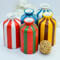 Diffuseur de parfum en céramique à rayures peintes à la main, sans alcool, écologique, sans sulfate, multicolore, à embouchure étroite