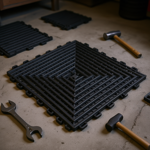 Dalles de sol de garage design moderne 15,7x15,7 pouces, noires, antidérapantes, en PP, pour garage et sous-sol, usage intérieur - Product Image 2