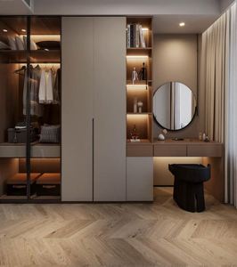 Meubles d'hôtel sur mesure Garde-robe préfabriquée moderne Porte en verre Armoire en bois à particules - Product Image 1