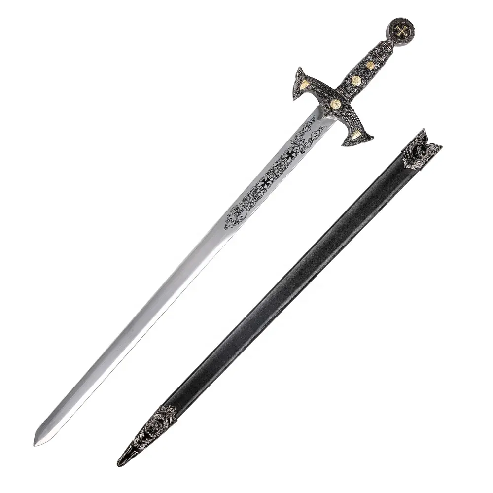 85 cm antike silberne mittelalterliche Waffe Kreuzritter Ritter Templar-Schwert-Replik