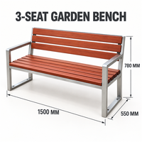 Banc de jardin extérieur en acier inoxydable avec dossier pour parc, patio, cour, hôtel, école, restaurant, villa