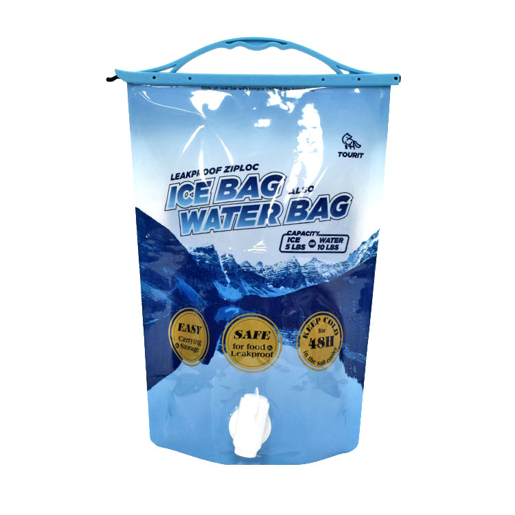 Custom Printed BPA Free Portable Ice Cube Packaging Bag Plastic Water Bag With Sealing Clip And Faucet