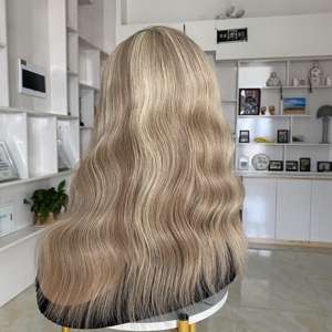 Perruque Lace Front <span class=keywords><strong>Balayage</strong></span> Perruques <span class=keywords><strong>Cheveux</strong></span> Bruts 13x4 Hd Lace Front Perruque Médicale Perruque Blonde Attachée à la Main Européenne Lisse Long <span class=keywords><strong>Balayage</strong></span> - Product Image 4