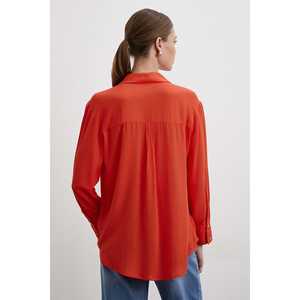 Camisa de Viscosa Naranja para Mujer, con Botones, Estilo Casual para el Día a Día, Blusa de Chifón - Product Image 4