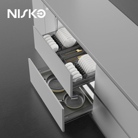 Nisko Unité de rangement de cuisine à lumière LED avec panier déroulant électrique Meubles d'organisation en verre en aluminium