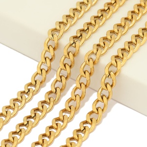 โซ่สเตนเลสสตีลชุบทอง 18K ขนาด 7*1.8 มม. แบบ Curb Chain สำหรับทำเครื่องประดับ DIY |   ขายเป็นเมตร - Product Image 1
