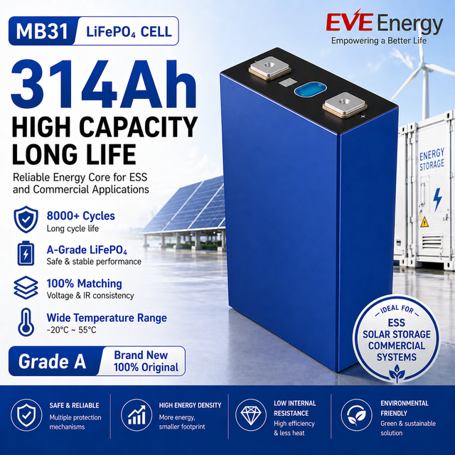 New Design 3.2 V EVE 314Ah LiFePO4 Battery with 10000+ Cycles