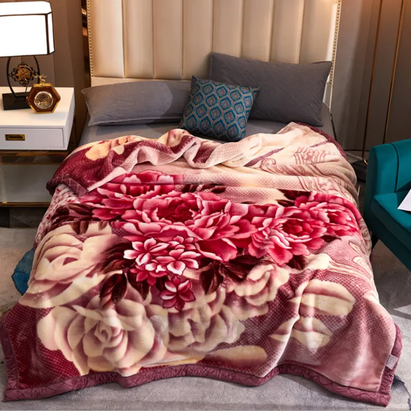 Winter Thickened Raschel Blanket Double Layer Super Soft Blanket Home Textile Woven 100% Polyester Modern Floral Folded DR >4 Kg