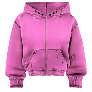 Sweat à capuche unisexe personnalisé 100% coton tissé avec fermeture éclair, effet vieilli, délavé à l'acide, teint uni, broderie 3D, impression flocage, séchage rapide, coupe ample - Product Image 1
