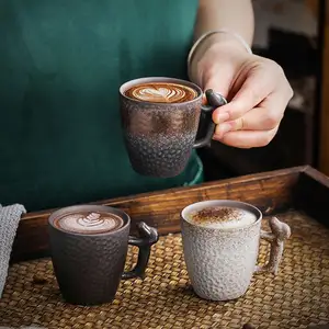 일본 빈티지 차 컵 세라믹 에스프레소 커피 머그잔 크리 에이 티브 시음 컵 도자기 물 컵 3D 개 핸들
