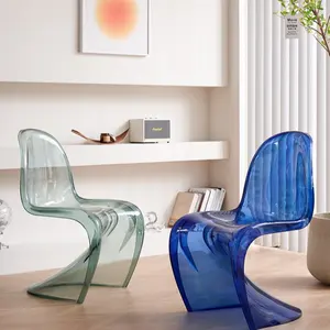 Kursi ruang tamu akrilik bentuk S, kursi makan akrilik bangku kristal transparan kursi kantor