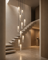 Prix d'usine Lustre suspendu moderne de luxe en laiton à 16 lumières, long, en albâtre, pour escalier et salle à manger