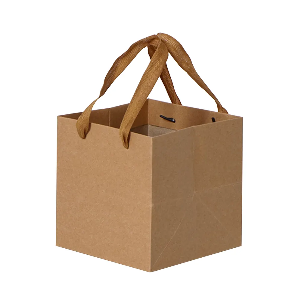 Custom brown kraft paper square cake packaging gift bag