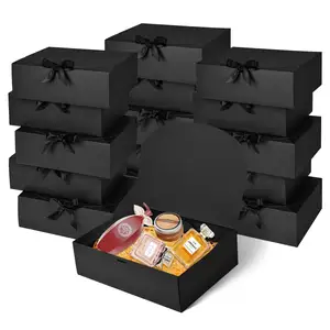 Boîte cadeau noire de taille personnalisée de luxe Boîte d'anniversaire Boîte de fête avec ruban pour mariage