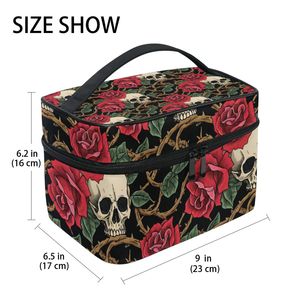 Bolsa de Cosméticos con Diseño de Calavera y Rosas Góticas, Organizador de Artículos de Aseo de Viaje Grande para Mujer, Estuche de Almacenamiento de Maquillaje Portátil con Correas - Product Image 2