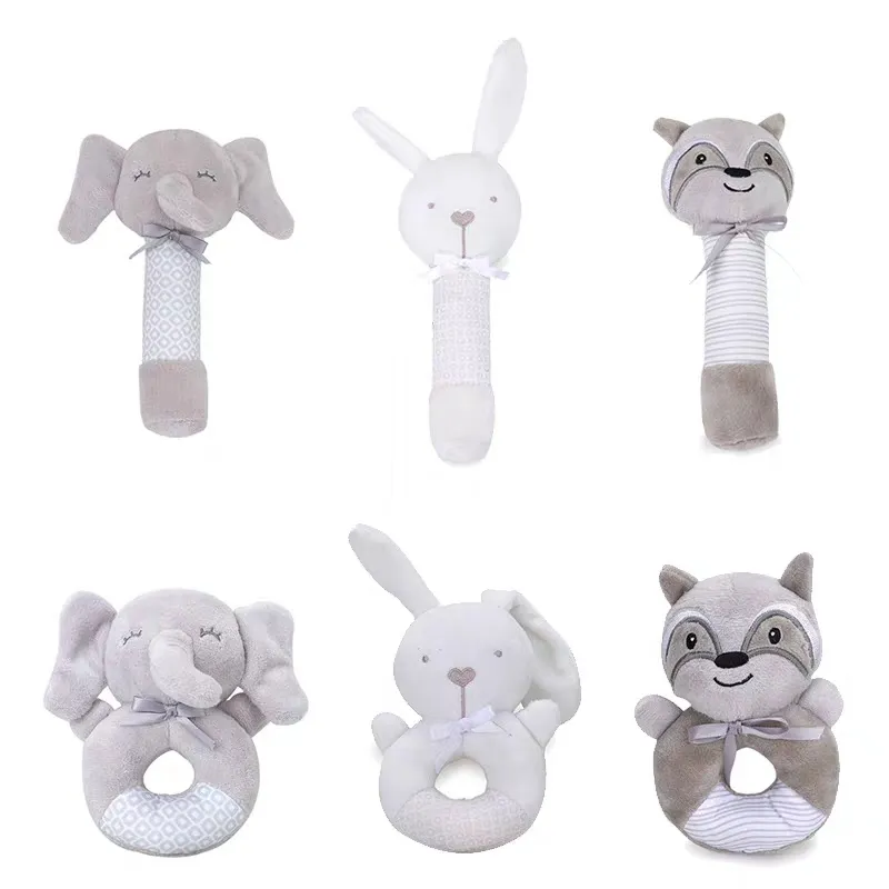 OEM Customizes 0-12 Months Baby Kids Rattle Toys Cartoon Animal Plush Hand Bell Baby Rattles Toy Baby Toys Gifts