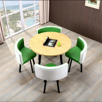 Ensemble table et chaises de réception commerciales simples, style nordique, forme circulaire, capacité 3-4 personnes, plateau en panneau de densité, contreplaqué