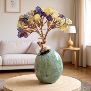 คริสตัลทรีซิทรินชิปส์ฐานเซรามิกรูปวงรีตกแต่งบ้านต้นไม้นำโชคสำหรับห้องนั่งเล่นตู้วางทีวีของขวัญ - Product Image 1