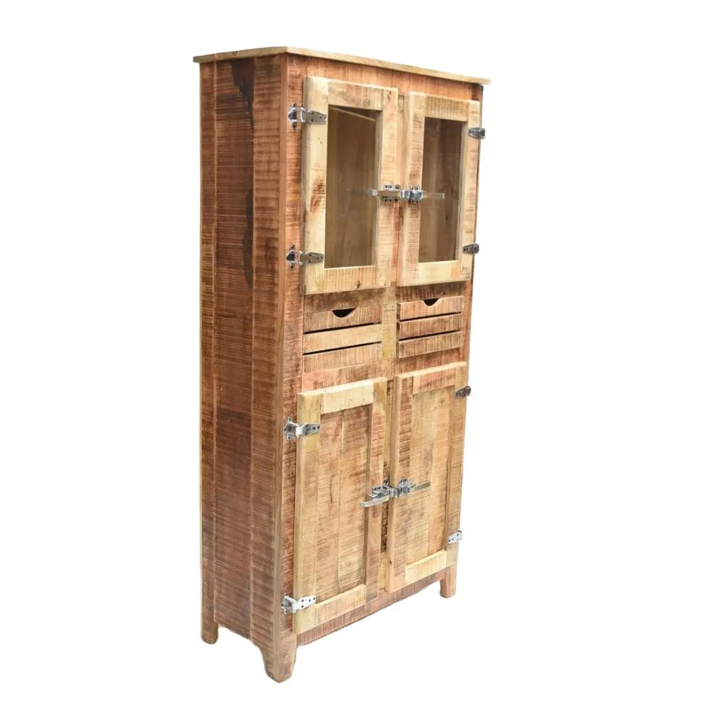 घरेलू रसोई और वाणिज्यिक स्थानों के लिए भारतीय हस्तनिर्मित फर्नीचर विंटेज पुनर्नवीनीकरण लकड़ी के दर्पण डिस्प्ले रैक भंडारण कैबिनेट